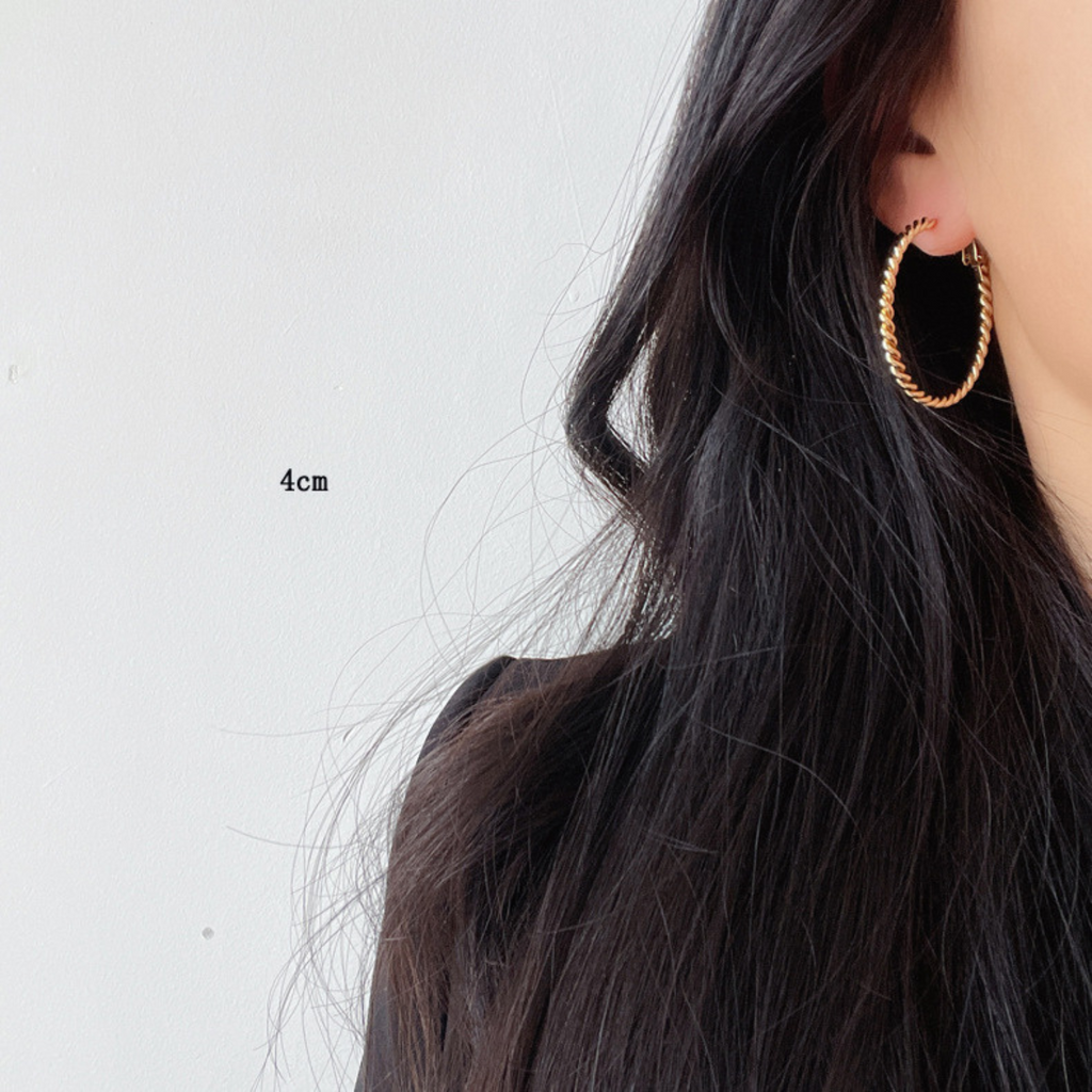 Gold Twist Slim Hoop Earring