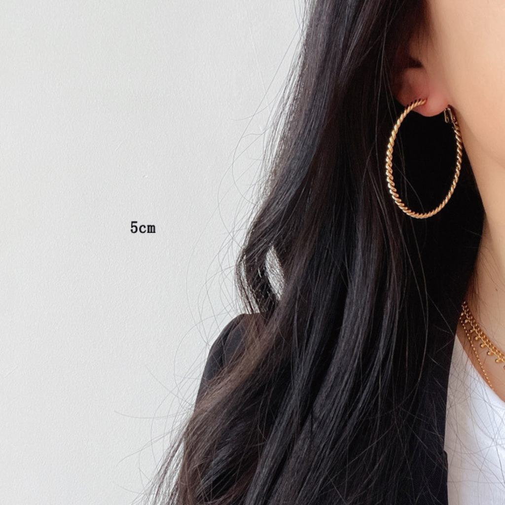 Gold Twist Slim Hoop Earring