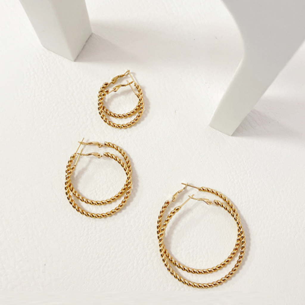 Gold Twist Slim Hoop Earring