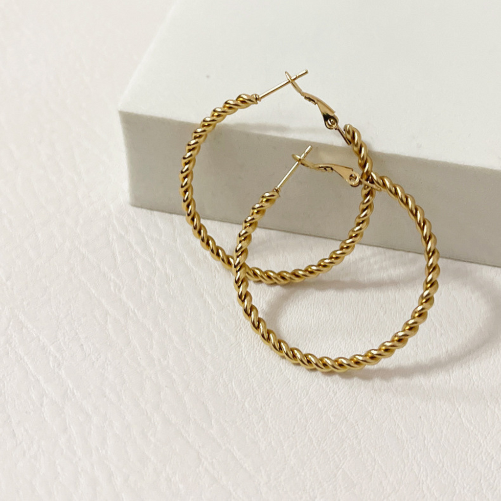 Gold Twist Slim Hoop Earring