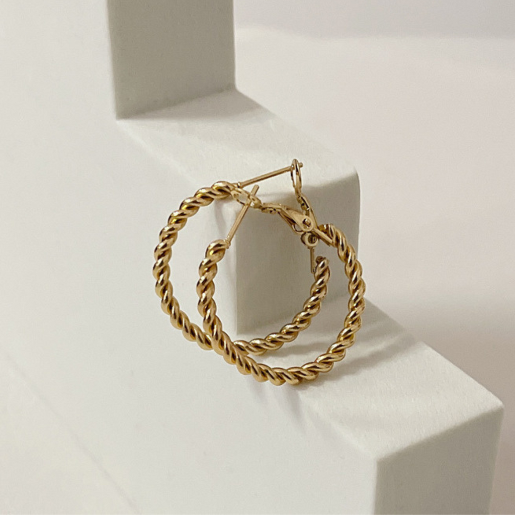 Gold Twist Slim Hoop Earring