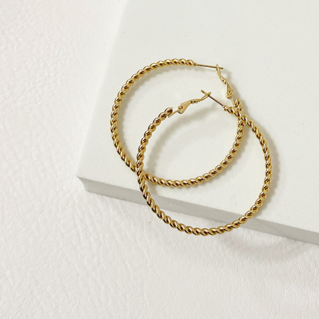 Gold Twist Slim Hoop Earring