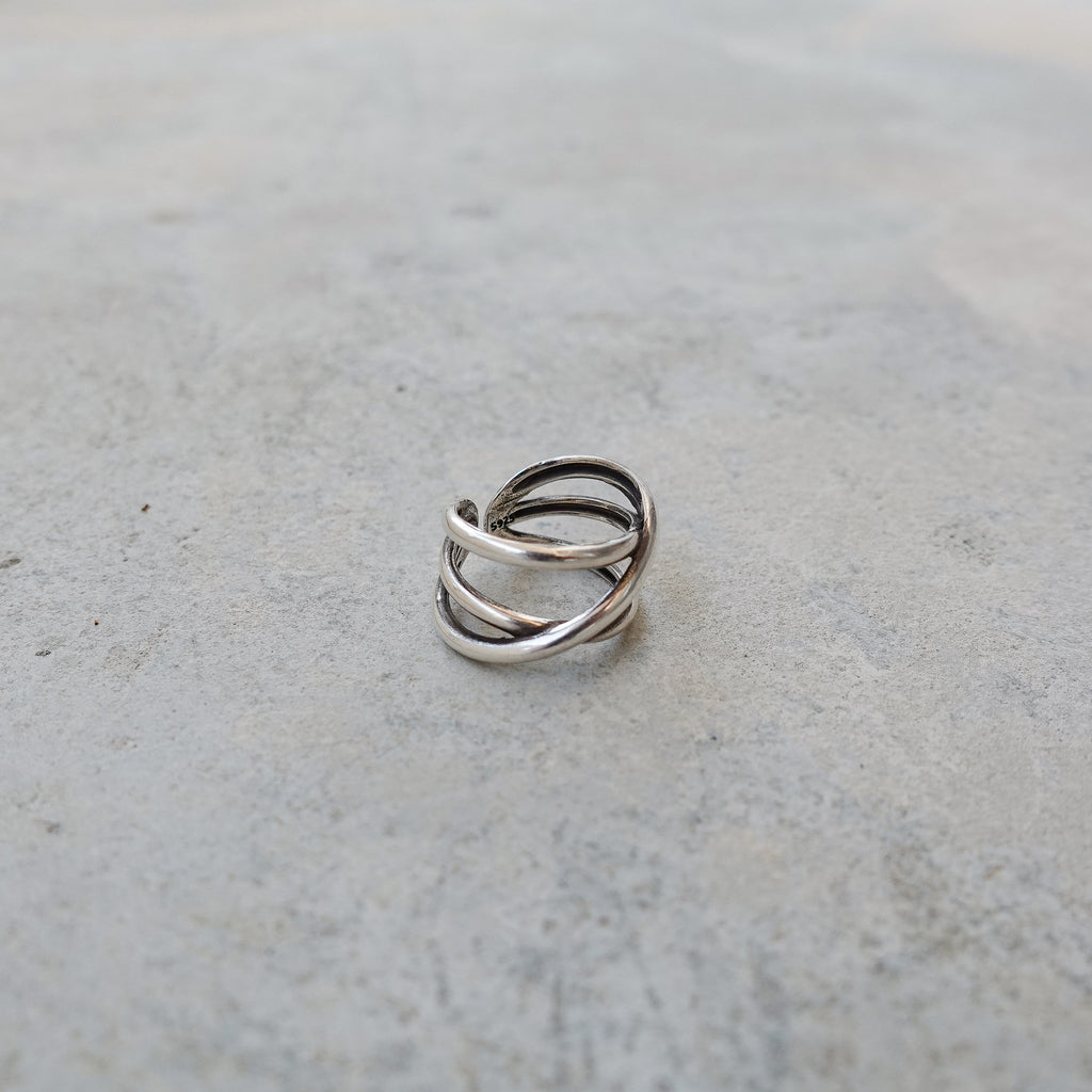 s925 Line Cross Ring